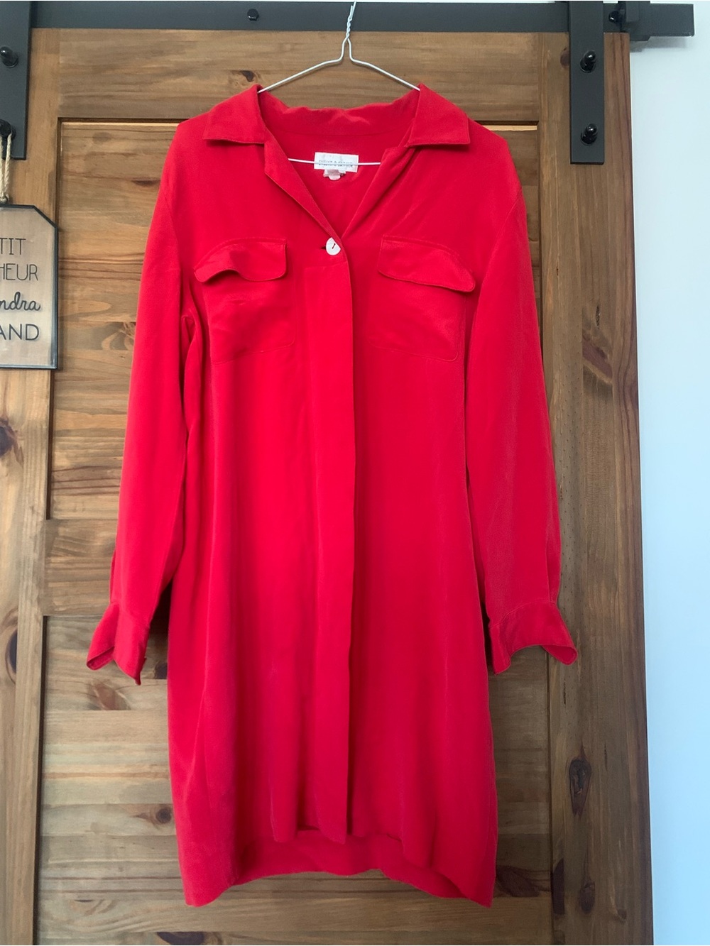 Red Long Sleeve Silk blouse, red silk Dress by Evelyn and Arthur